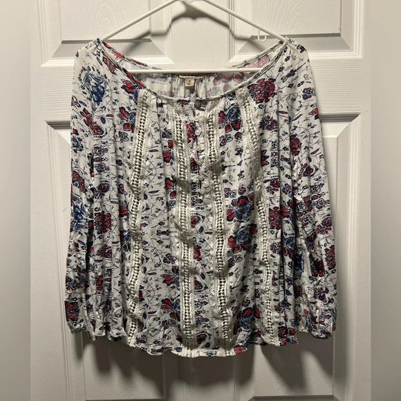 Lucky Brand White Floral Crochet Peasant Size Small - Picture 2 of 7